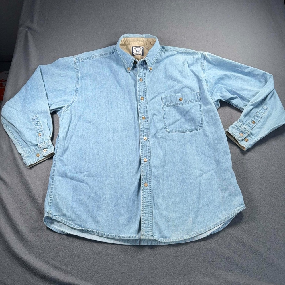Lee Denim Collection Shirt Mens XL Light Blue Denim Button Front Workwear 25x31